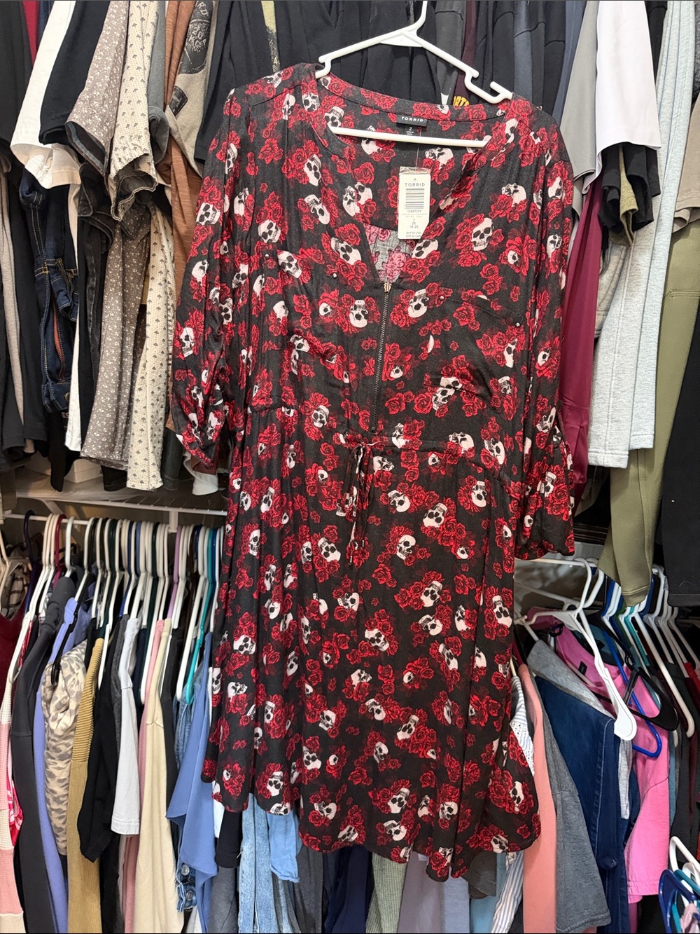 torrid Black Dress with Red Floral & White Skull Print